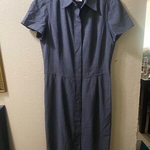 Oscar de la Renta Gray Sheath Dress with Notched Collar